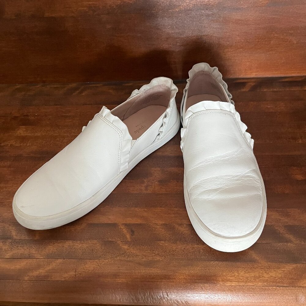 Kate Spade New York Lilly White Leather Ruffle Slip-On Sneakers preppy Sz 7.5